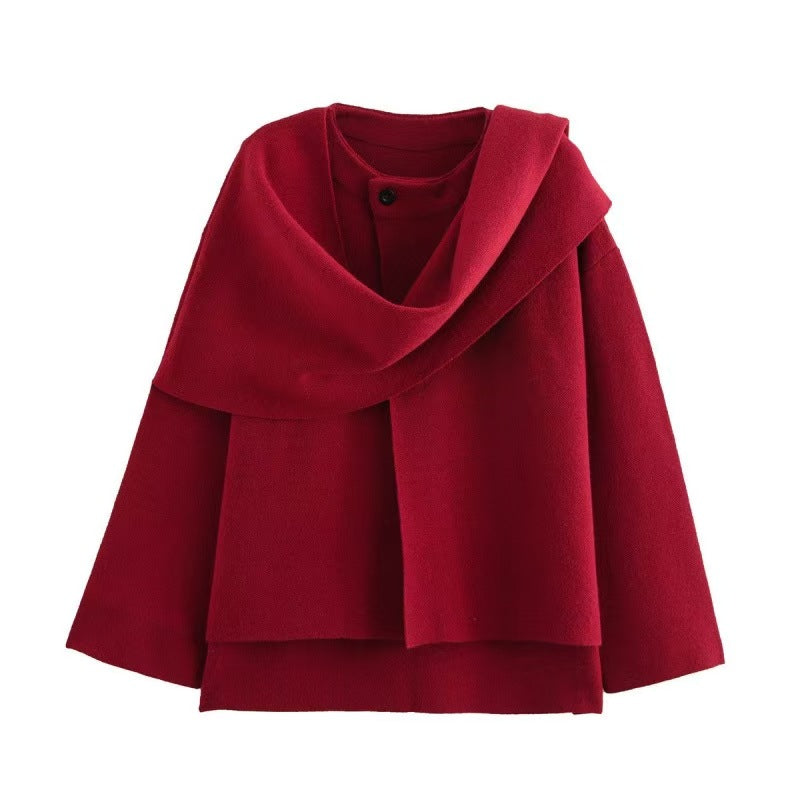 Oceane | Women's Asymmetric Scarf-Collar Knitted Coat