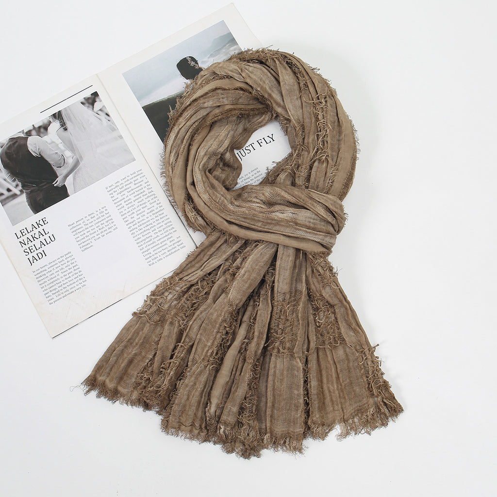 Bernadette | Distressed Fringe Cotton-Linen Shawl Scarf