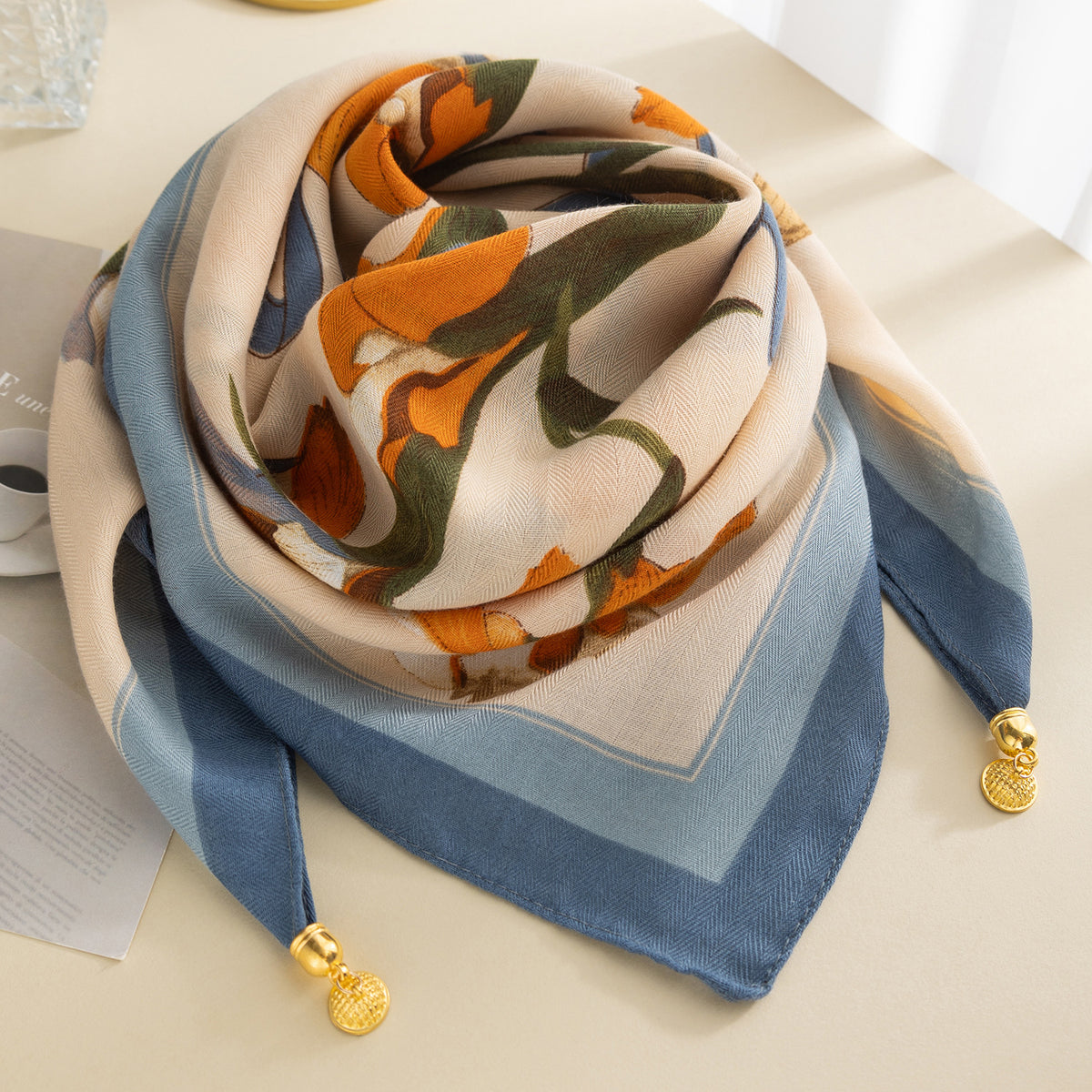 Josette | Magnetic-Clasp Cotton Square Scarf