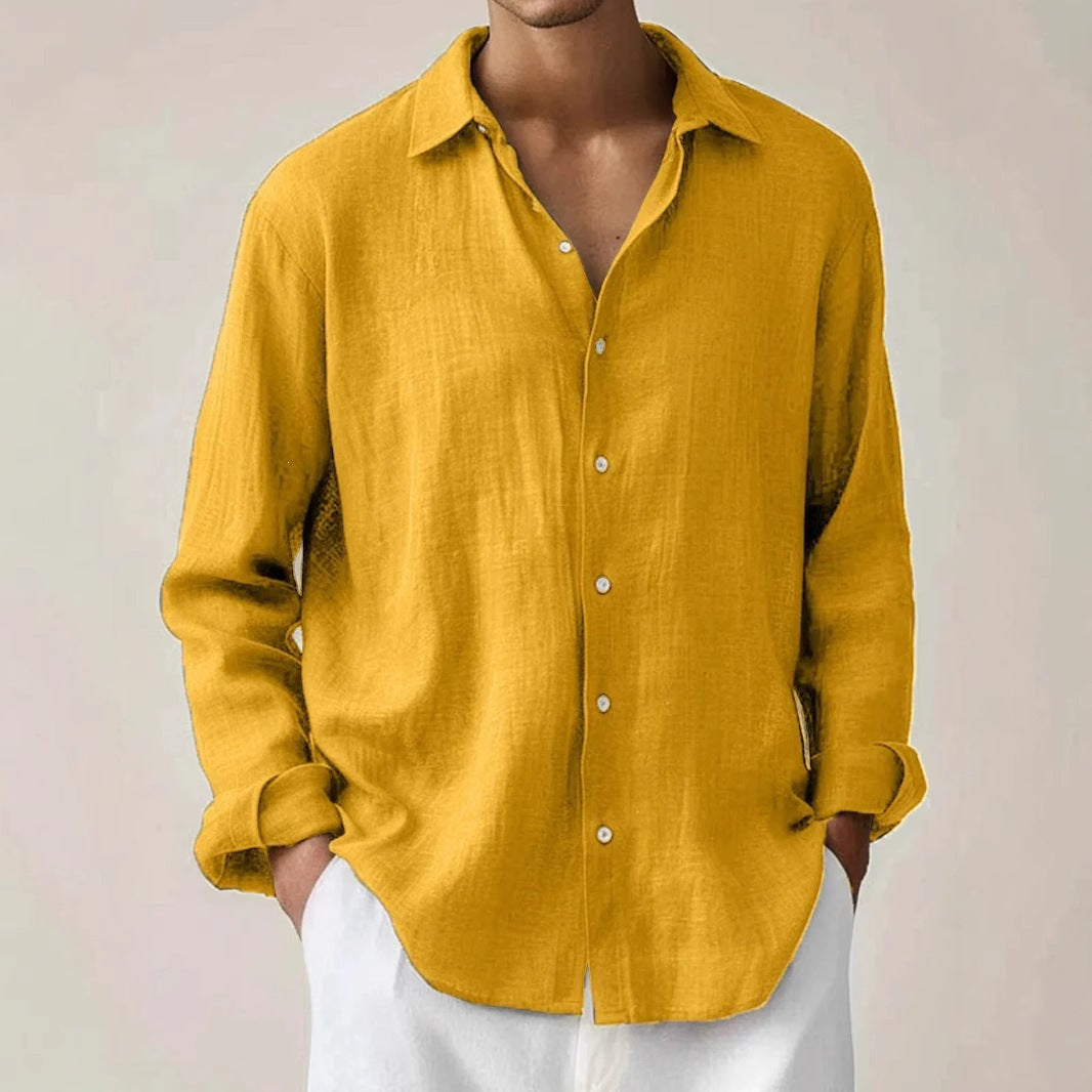 Corentin | Men's Solid Linen-Blend Long-Sleeve Shirt
