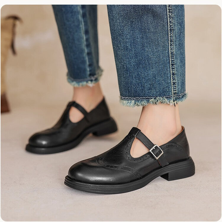 Emma T-strap buckle flats in black