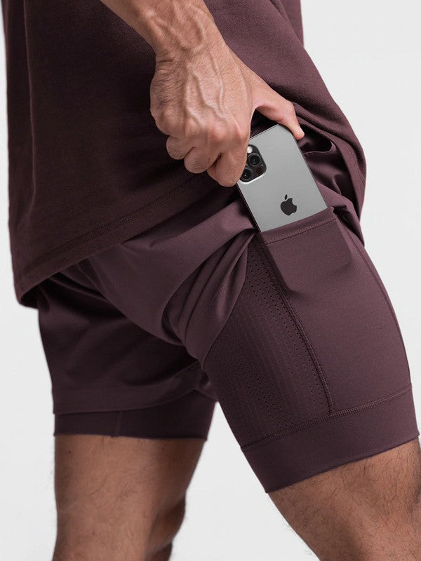 Mens Double Layer Running Shorts Athletic Breathable Training Pants
