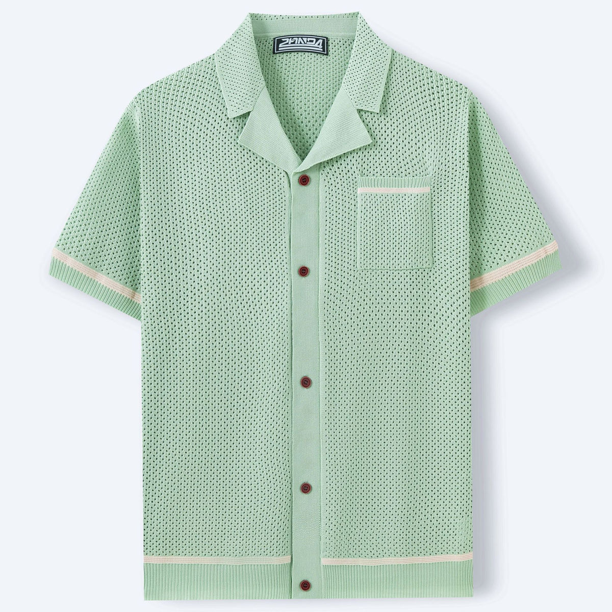 Benoit | Men's Cuban Collar Open-Knit Polo Shirt
