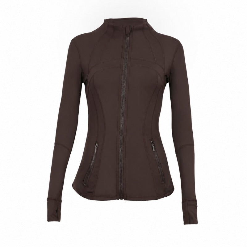 Stand-collar running jacket in dark brown