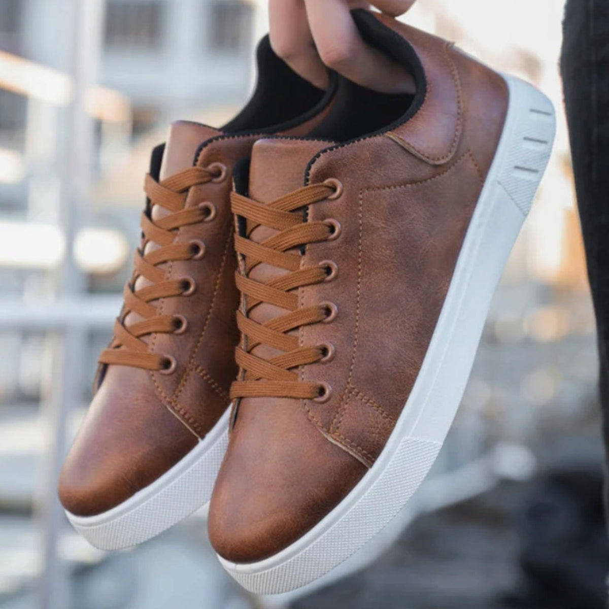 Marek | Men's Faux Leather Low-Top Lace-Up Classic Sneakers