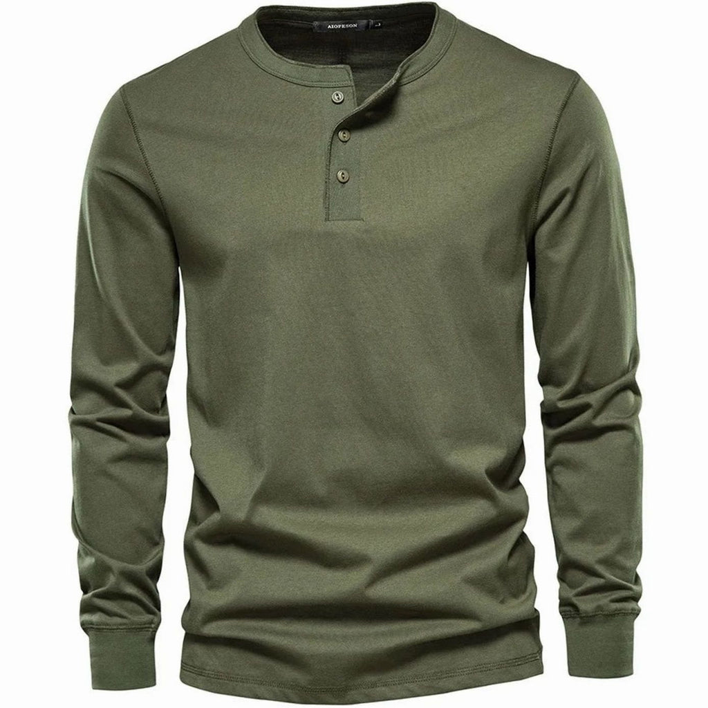 Ethan | Men's Long-Sleeve Henley Shirt Classic Button Neckline