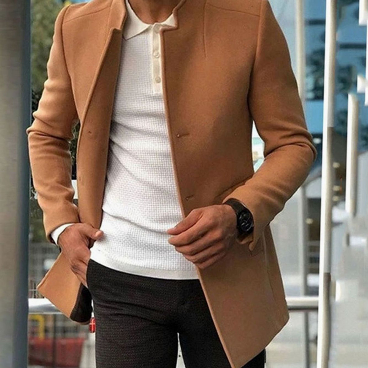 Gaspard | Men's Slim Fit Collarless Wool-Blend Winter Coat