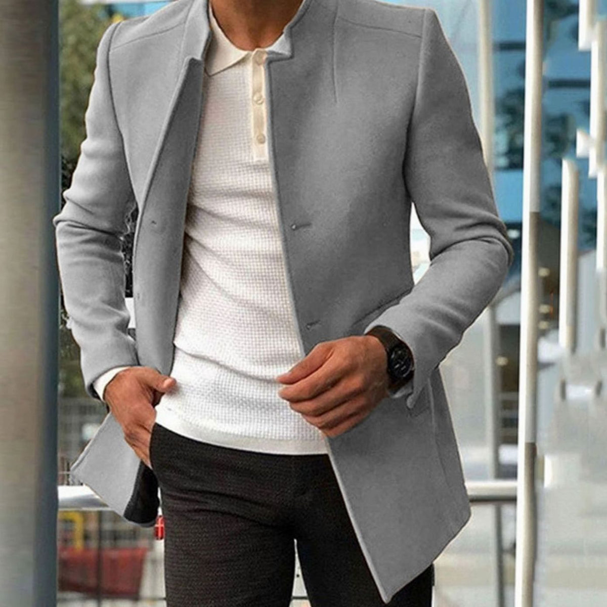 Gaspard | Men's Slim Fit Collarless Wool-Blend Winter Coat