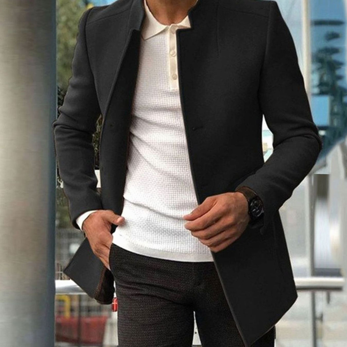 Gaspard | Men's Slim Fit Collarless Wool-Blend Winter Coat