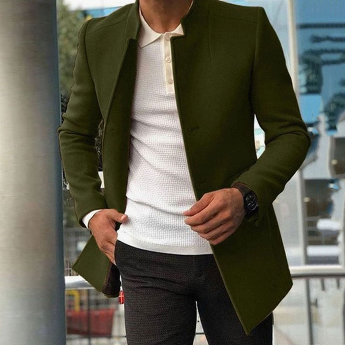 Gaspard | Men's Slim Fit Collarless Wool-Blend Winter Coat