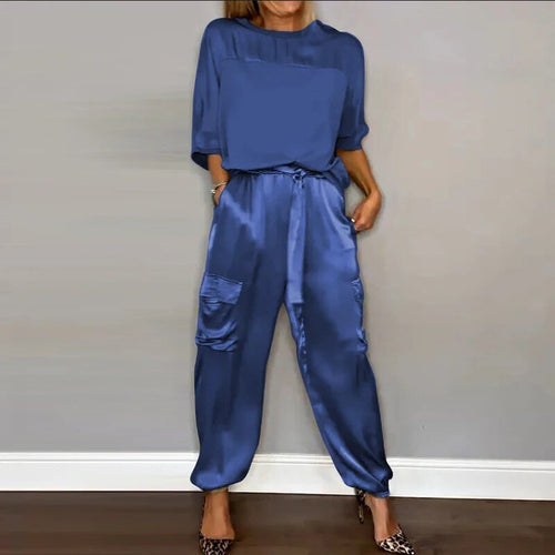 Blandine | Women's Plus Size Two-Piece Cargo Pants Set With Drawstring Waist