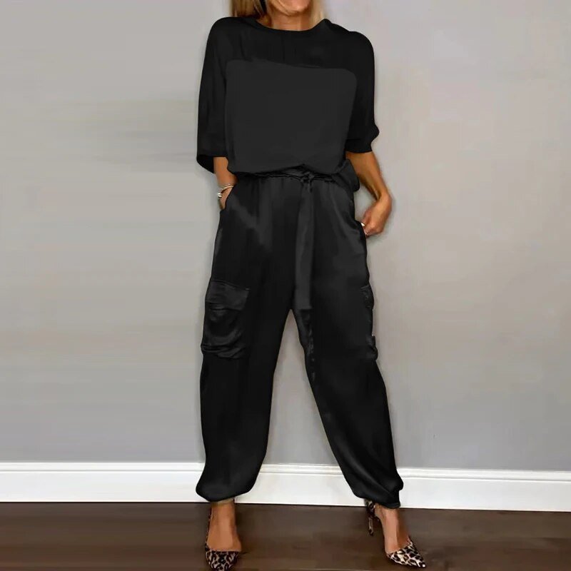 Blandine | Women's Plus Size Two-Piece Cargo Pants Set With Drawstring Waist