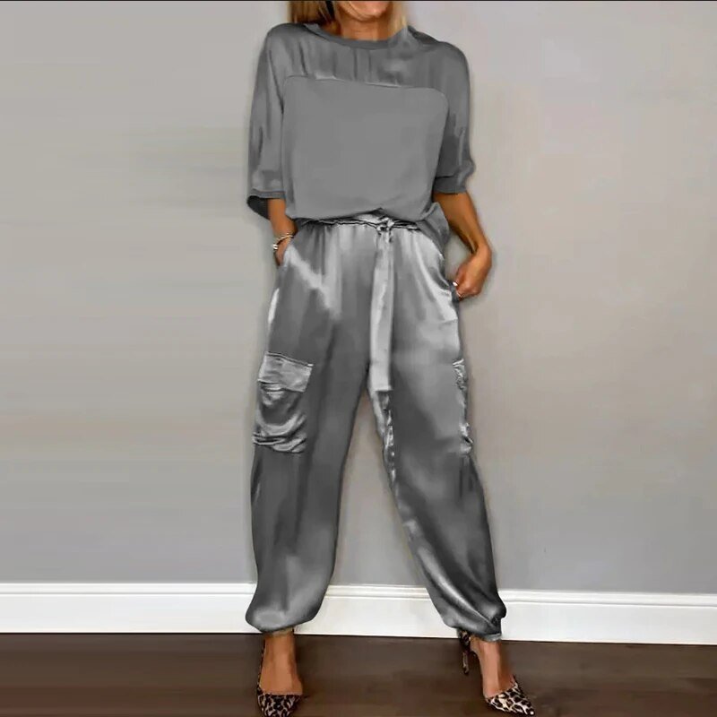 Blandine | Women's Plus Size Two-Piece Cargo Pants Set With Drawstring Waist