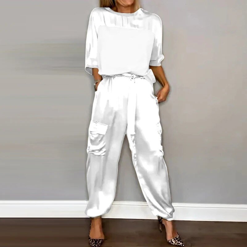 Blandine | Women's Plus Size Two-Piece Cargo Pants Set With Drawstring Waist