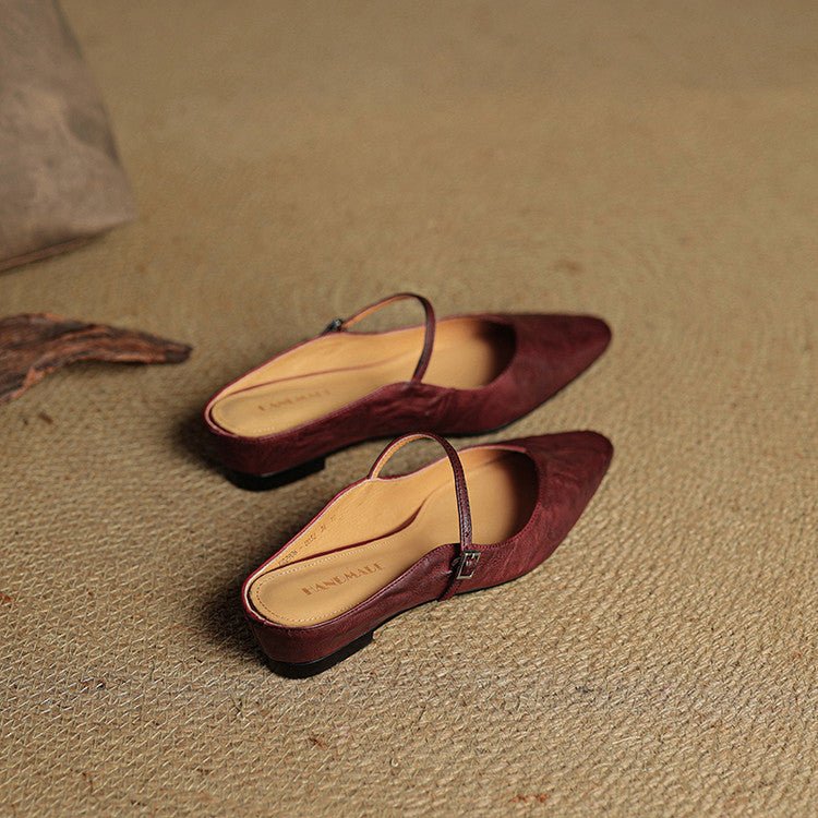 Verane | Women's Pointed Toe Leather Mary Jane Mules with Buckle Strap