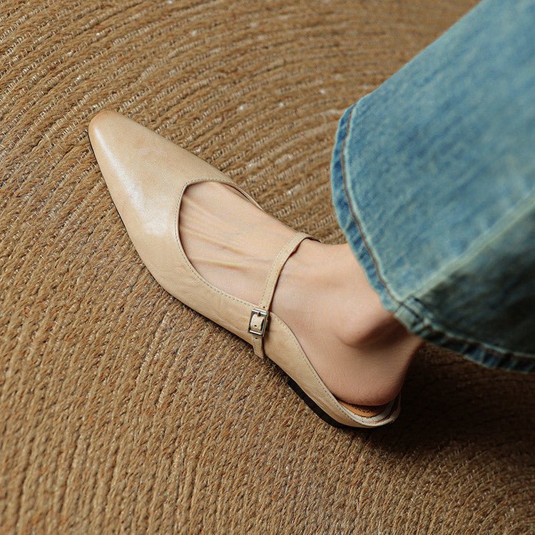 Verane | Women's Pointed Toe Leather Mary Jane Mules with Buckle Strap