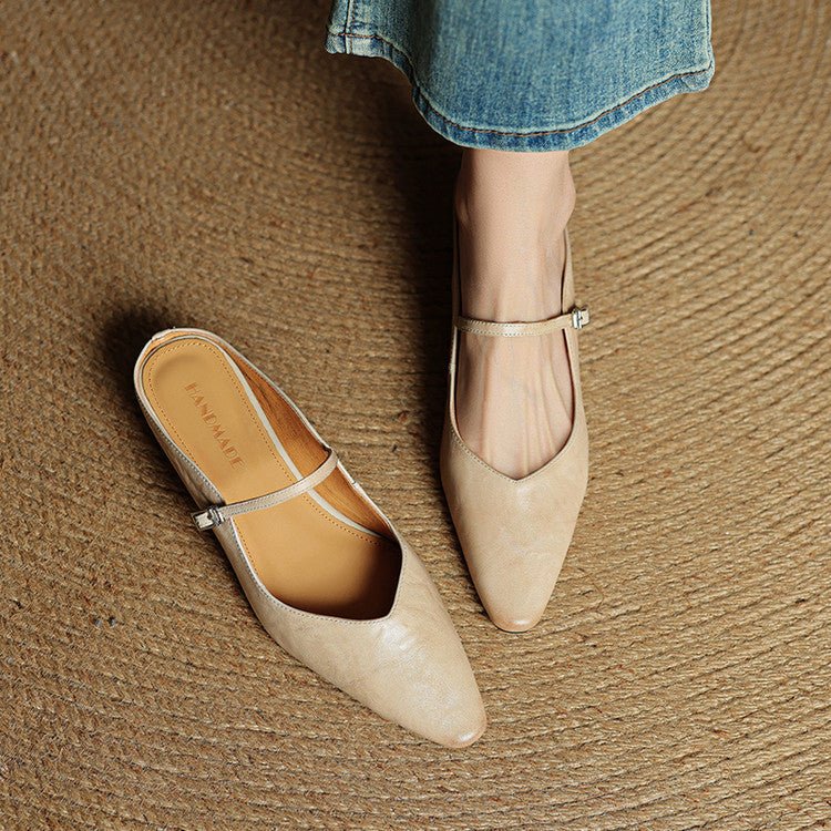 Verane | Women's Pointed Toe Leather Mary Jane Mules with Buckle Strap