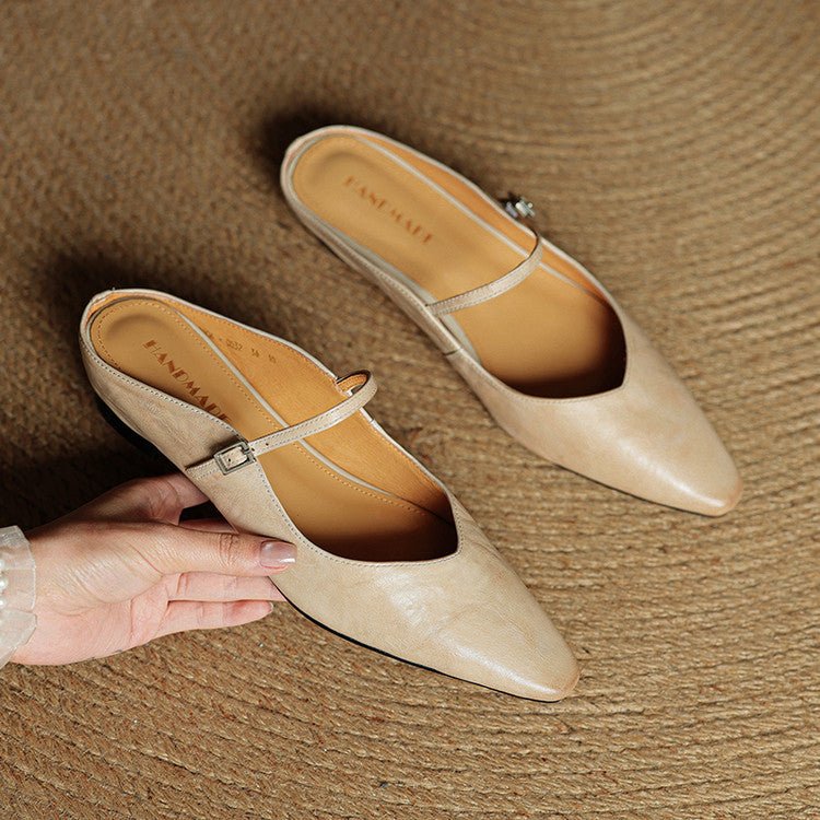 Verane | Women's Pointed Toe Leather Mary Jane Mules with Buckle Strap