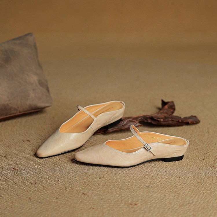 Verane | Women's Pointed Toe Leather Mary Jane Mules with Buckle Strap