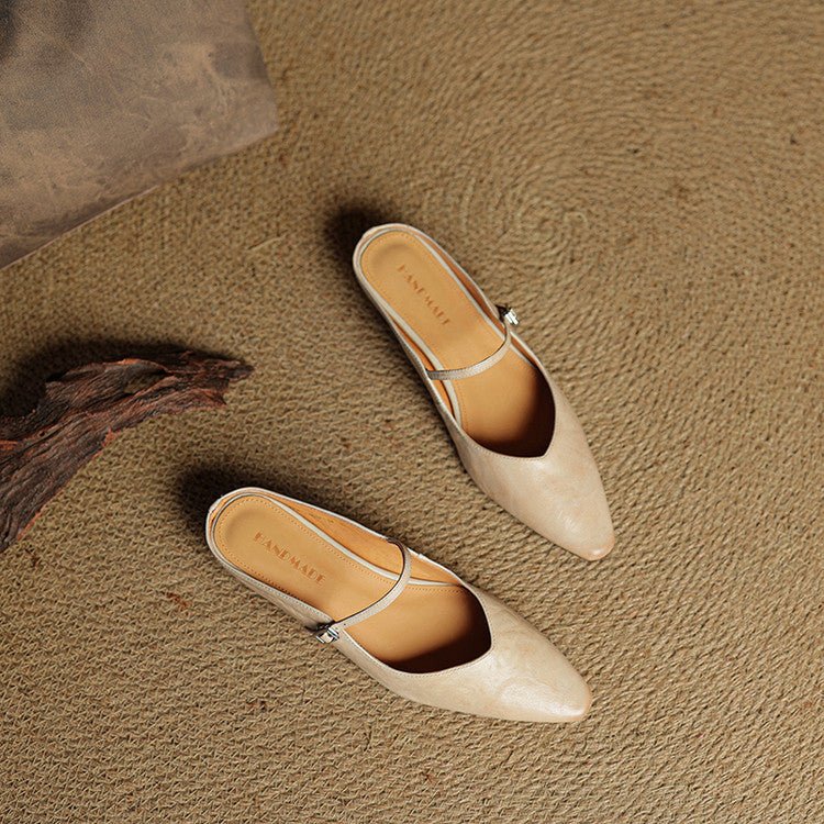 Verane | Women's Pointed Toe Leather Mary Jane Mules with Buckle Strap