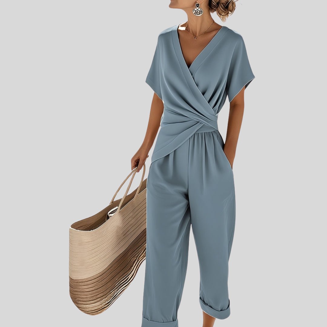 Capucine | Women's V-Neck Wrap Top and Wide-Leg Trouser Set