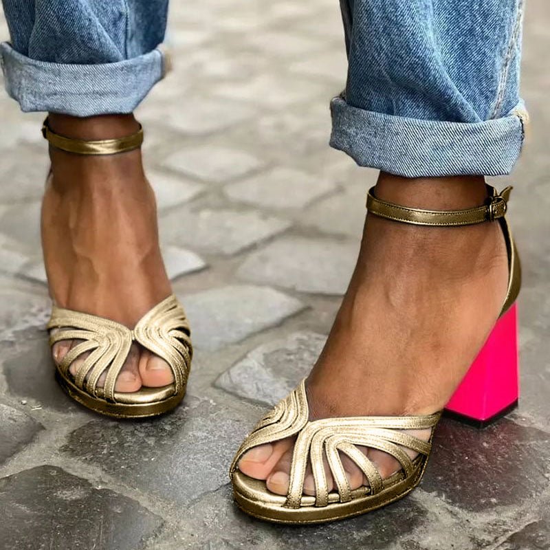 Giada | Women's Gold Knotted Open-Toe Block-Heel Sandals