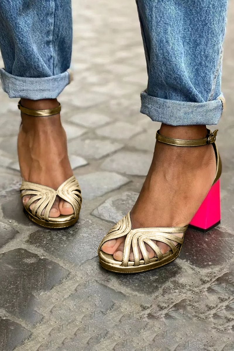 Giada | Women's Gold Knotted Open-Toe Block-Heel Sandals