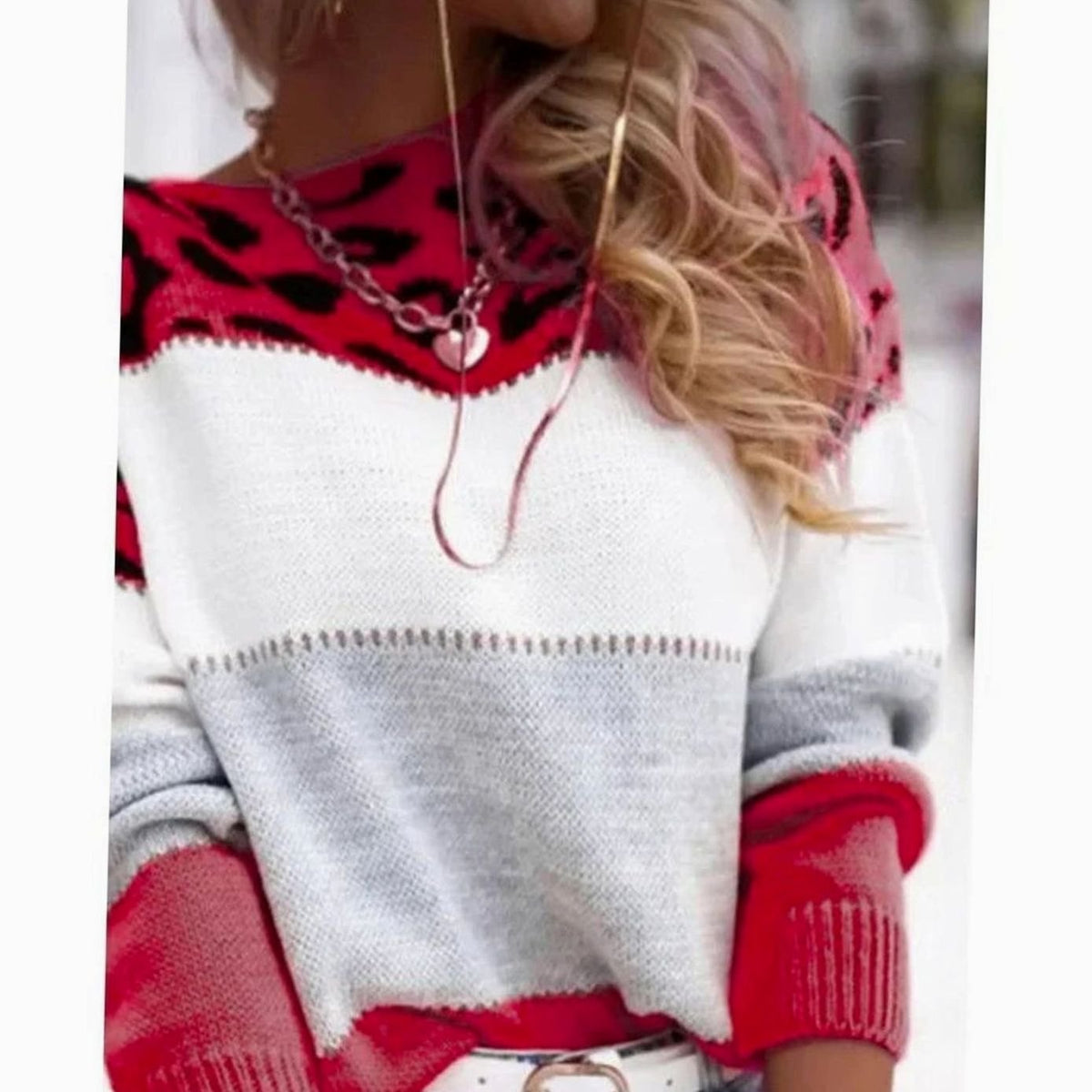 Pernille | Women's Cashmere-Blend Turtleneck Colour Block Leopard Print Knit Sweater