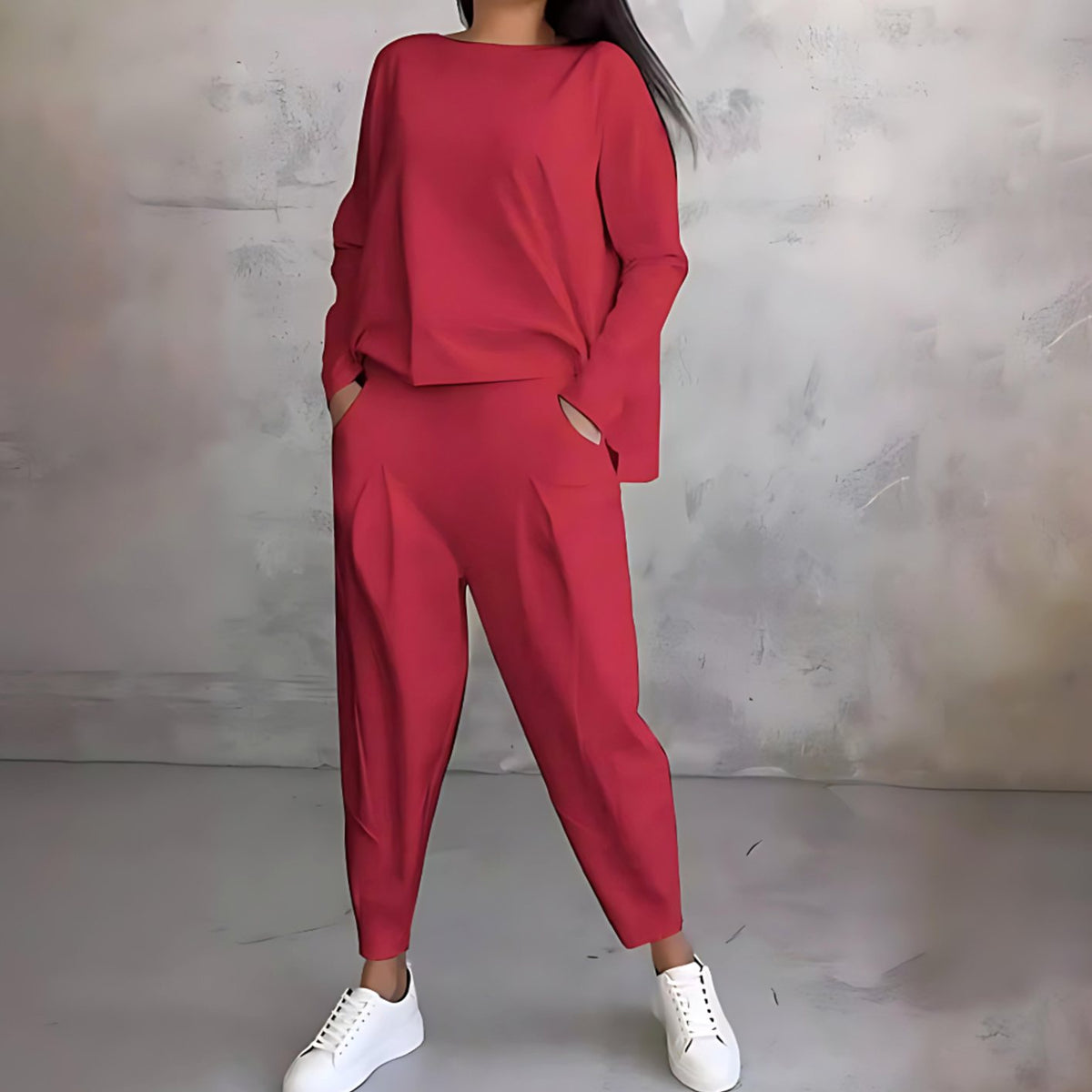 Ines | Women's Casual Loose-Fit Top and Tapered Pants Two-Piece Set