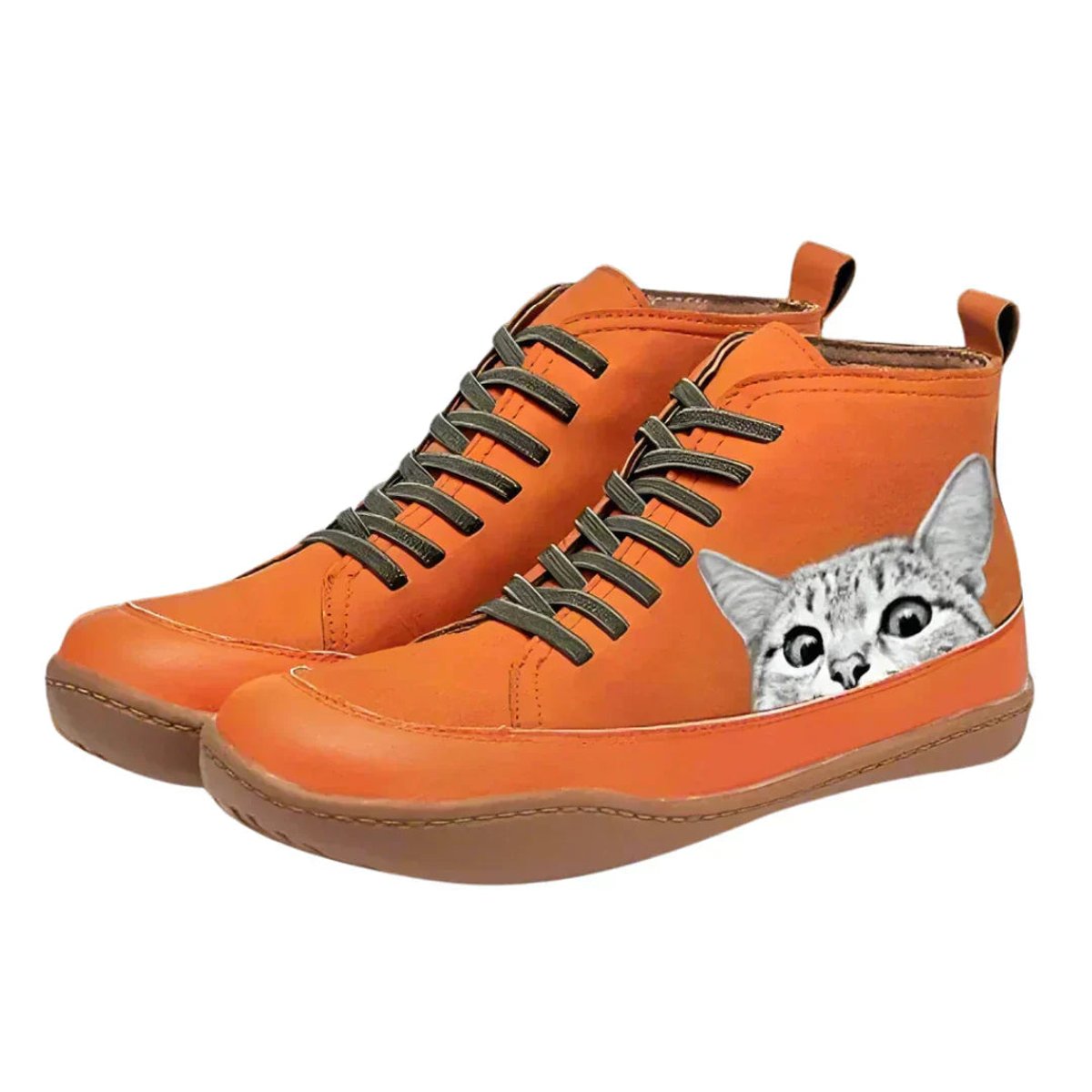 Seren | Women's Cat Print Lace-Up High-Top Vegan Leather Ankle Boots