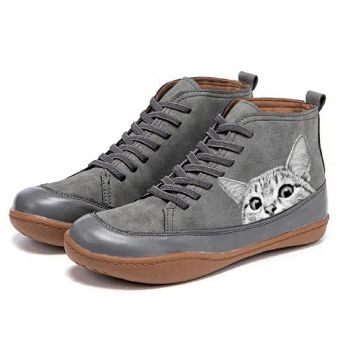 Seren | Women's Cat Print Lace-Up High-Top Vegan Leather Ankle Boots