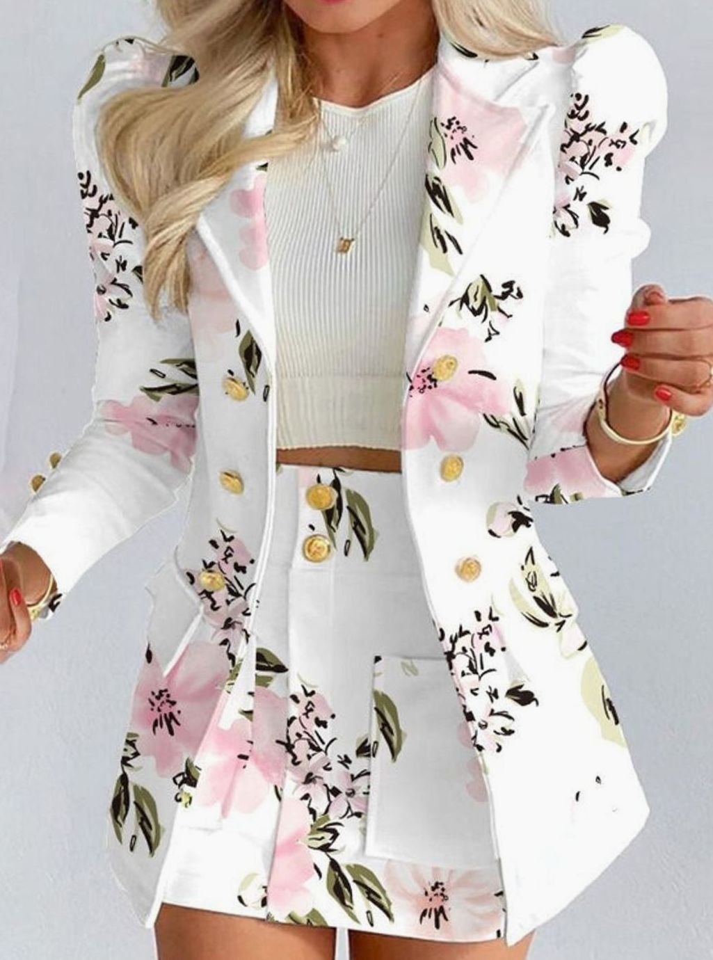 Madeleine | Women's Double-Breasted Puff-Sleeve Blazer and Skirt Co-ord Set
