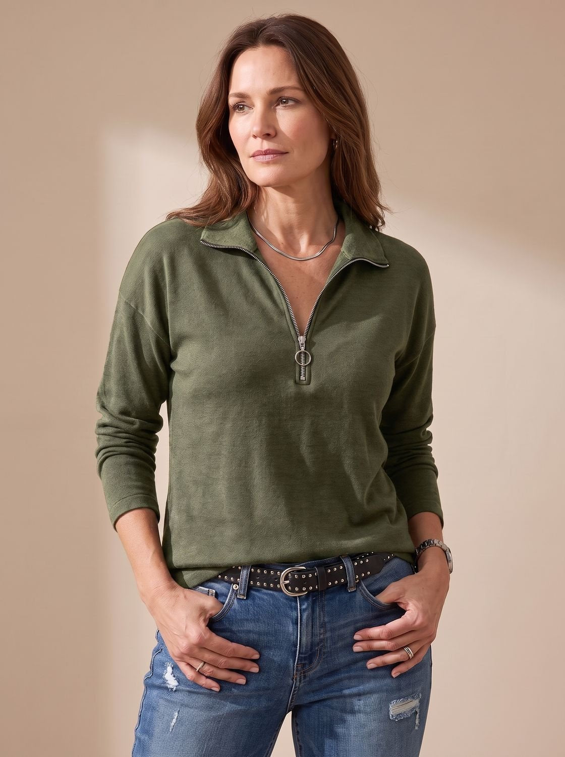 Roseline | Women's Knit Pullover Half-Zip Lapel Collar Sweater