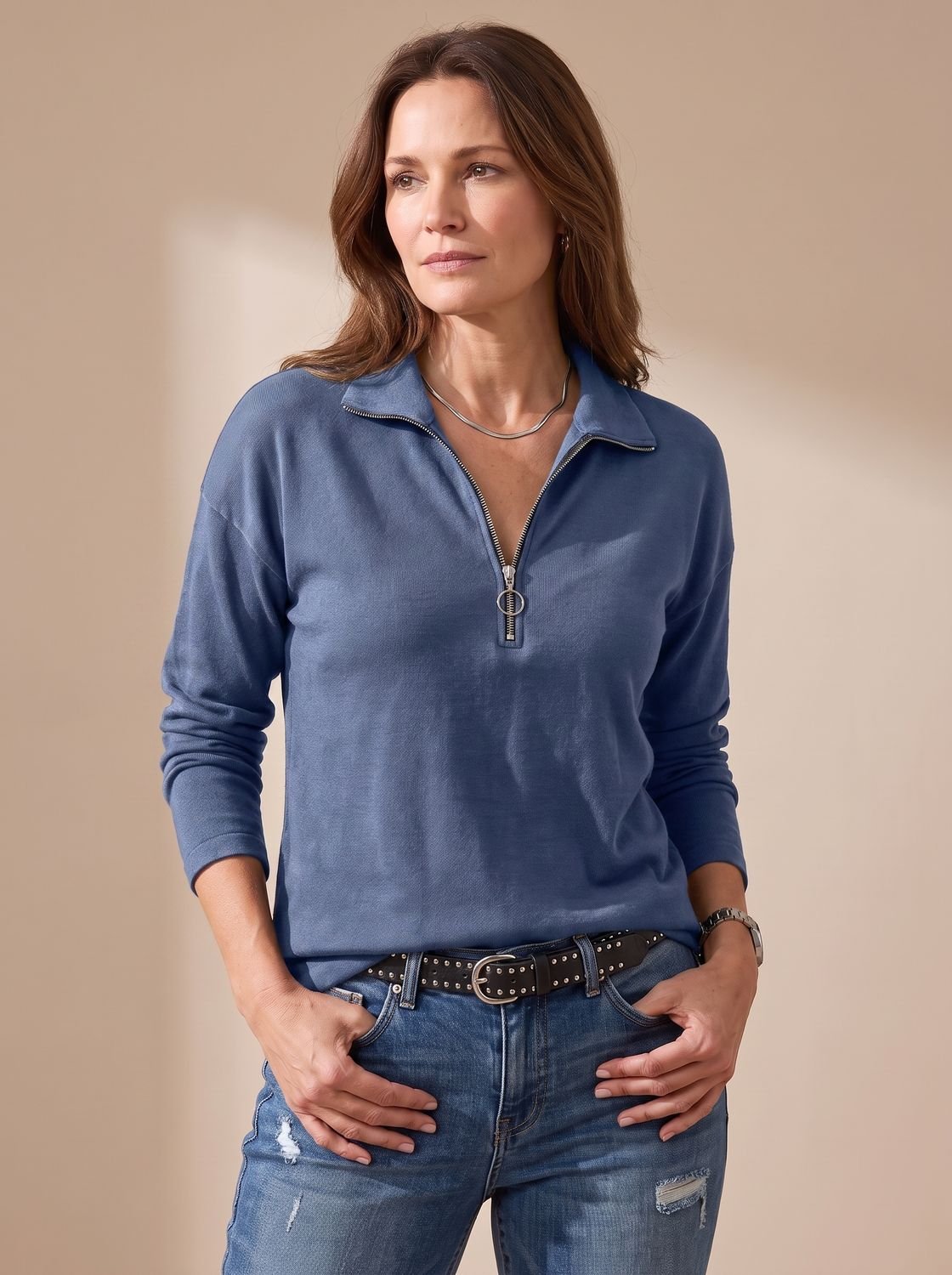 Roseline | Women's Knit Pullover Half-Zip Lapel Collar Sweater