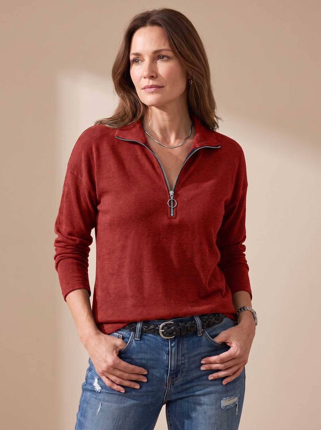 Roseline | Women's Knit Pullover Half-Zip Lapel Collar Sweater