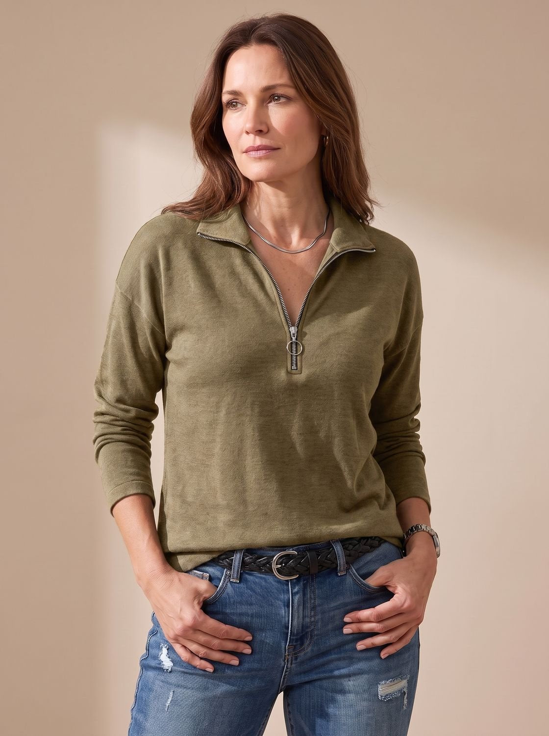 Roseline | Women's Knit Pullover Half-Zip Lapel Collar Sweater