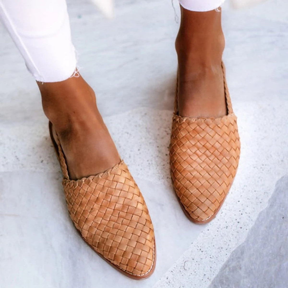 Perla | Women's Woven Leather Pointed-Toe Slingback Sandals