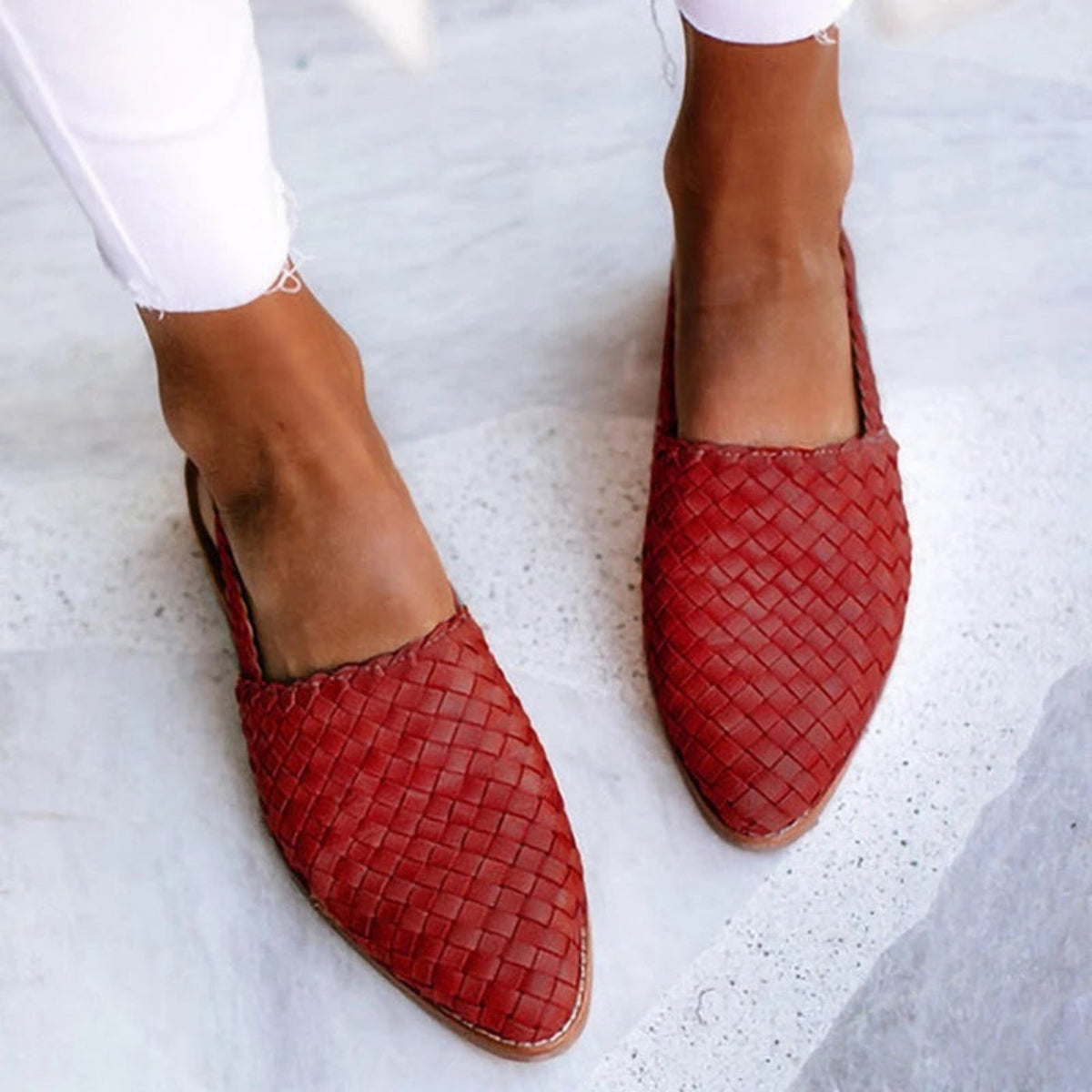 Perla | Women's Woven Leather Pointed-Toe Slingback Sandals