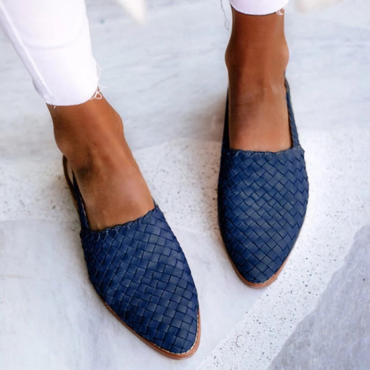 Perla | Women's Woven Leather Pointed-Toe Slingback Sandals