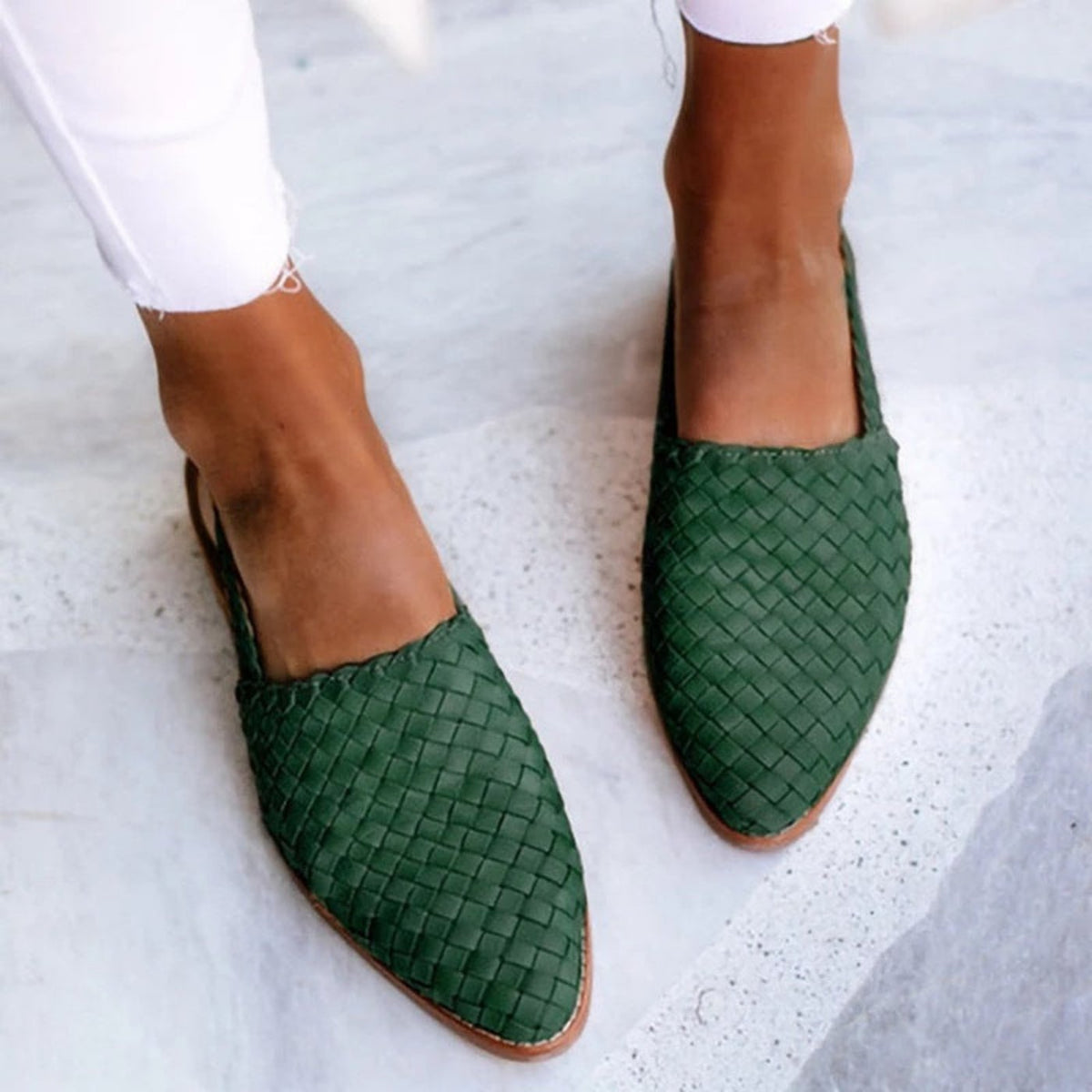 Perla | Women's Woven Leather Pointed-Toe Slingback Sandals