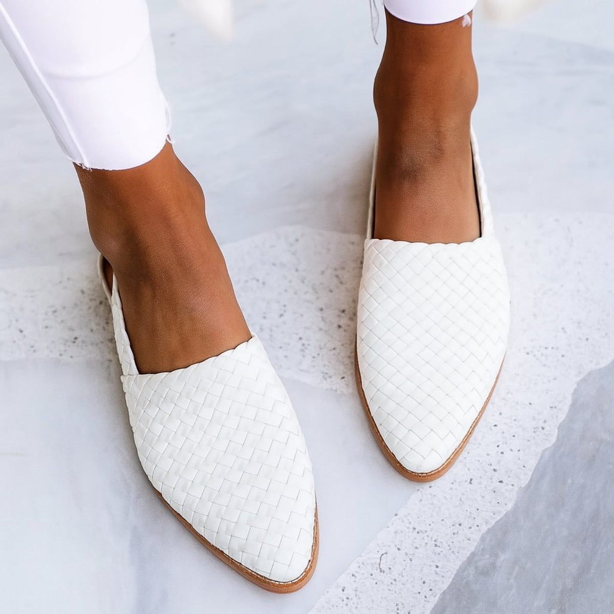 Perla | Women's Woven Leather Pointed-Toe Slingback Sandals