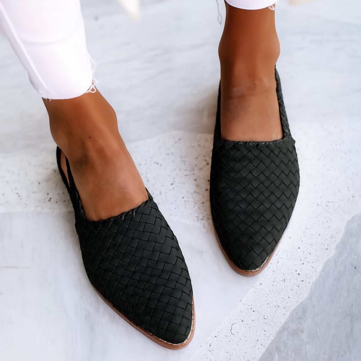Perla | Women's Woven Leather Pointed-Toe Slingback Sandals