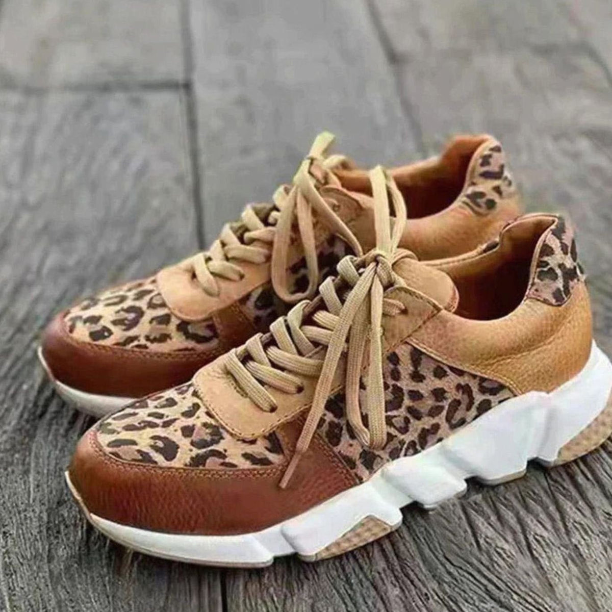 Marlowe | Women's Leopard Print Lace-Up Chunky Street Sneakers