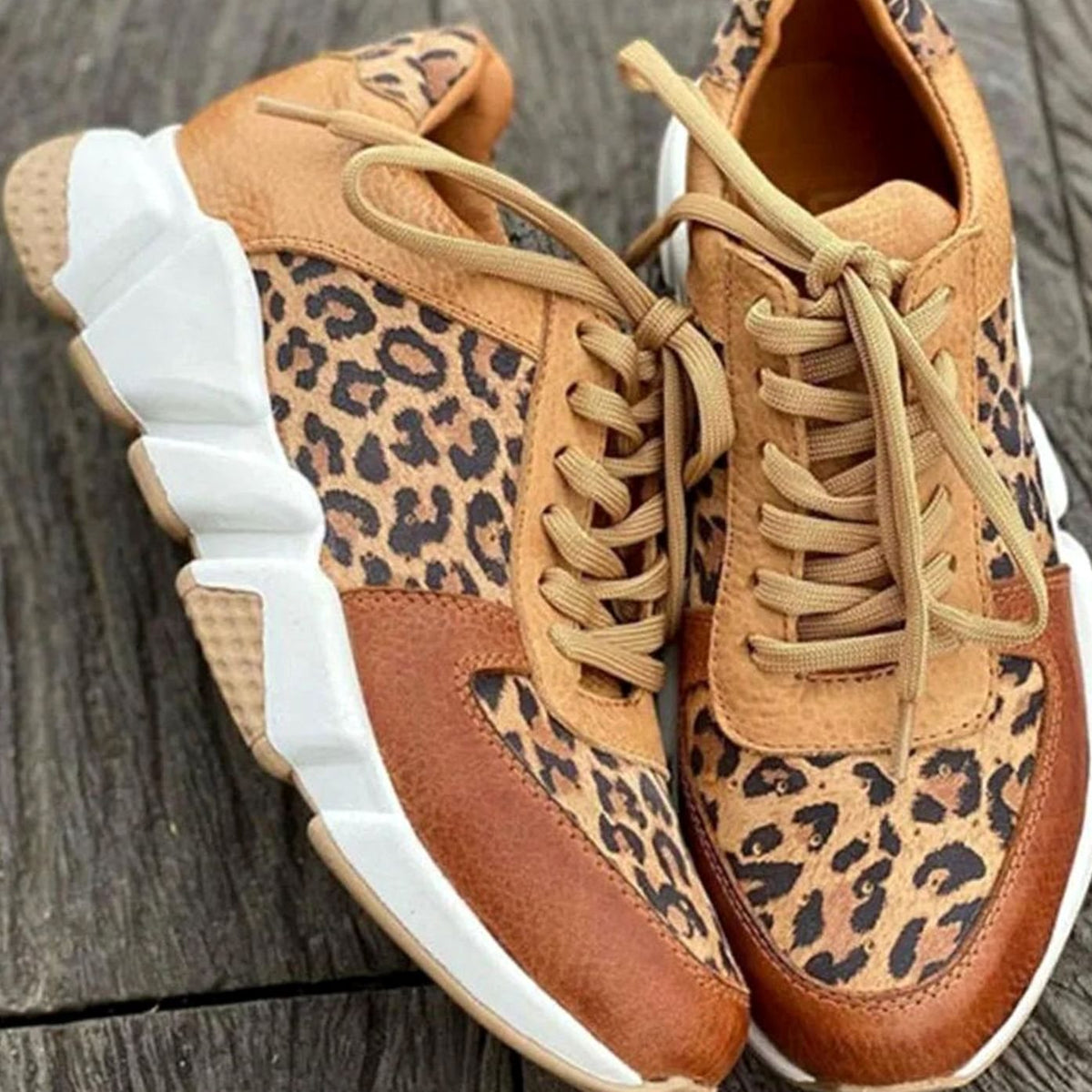 Marlowe | Women's Leopard Print Lace-Up Chunky Street Sneakers