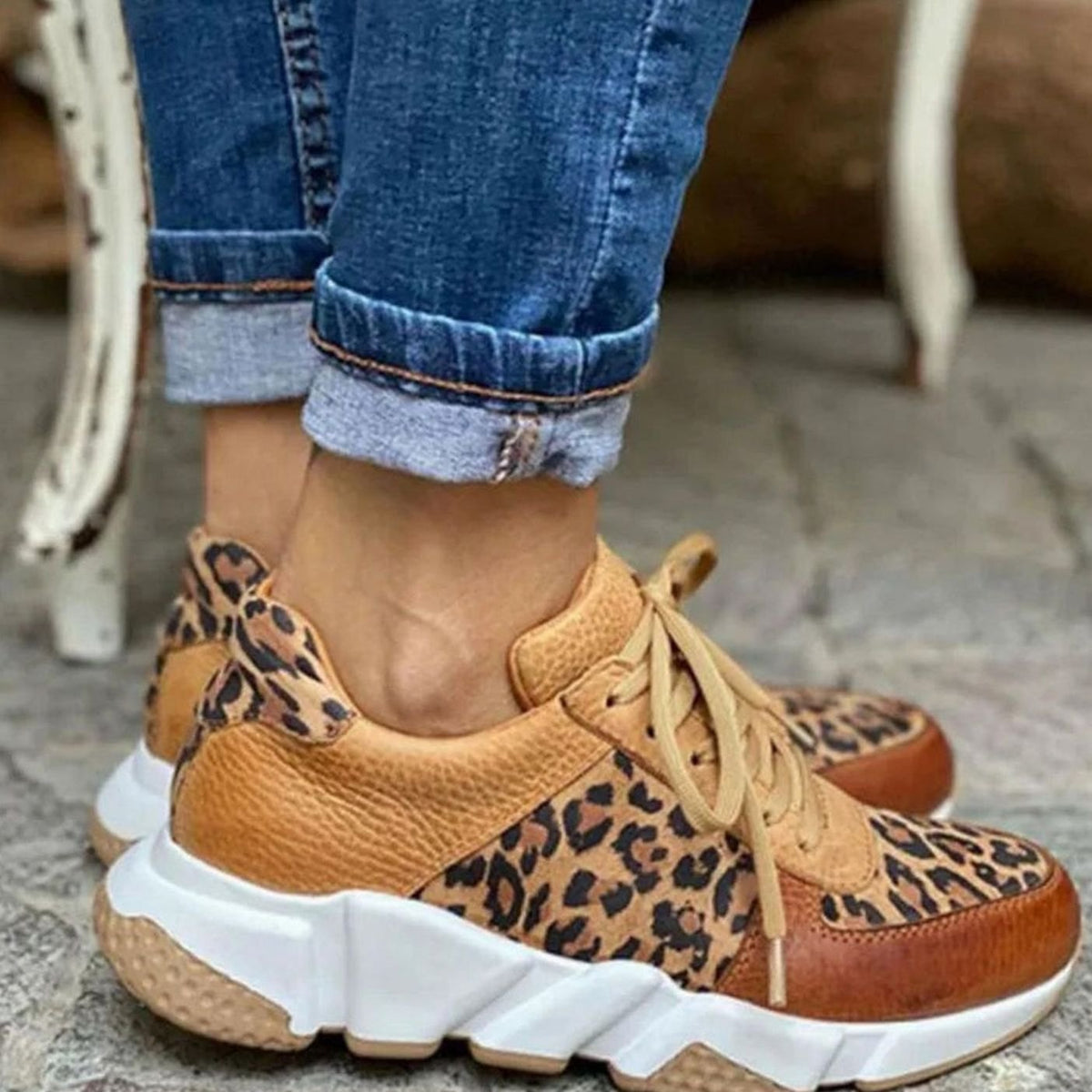 Marlowe | Women's Leopard Print Lace-Up Chunky Street Sneakers