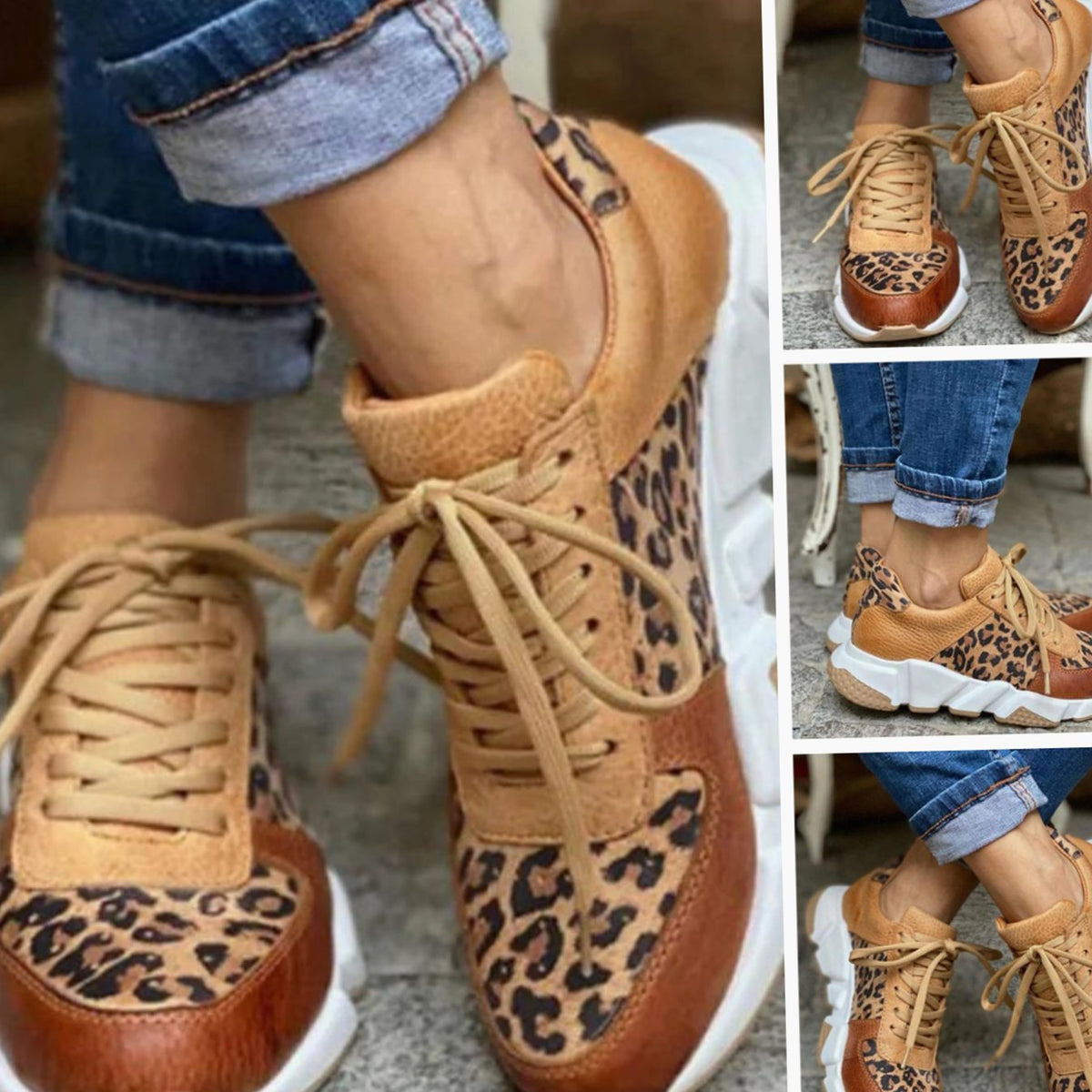 Marlowe | Women's Leopard Print Lace-Up Chunky Street Sneakers