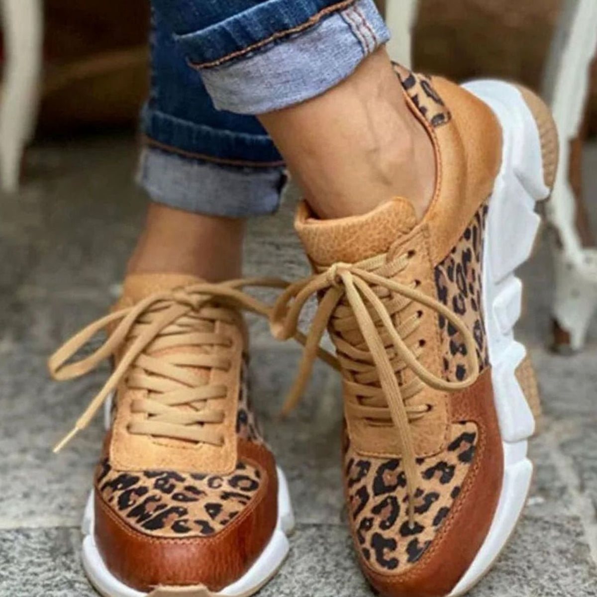 Marlowe | Women's Leopard Print Lace-Up Chunky Street Sneakers