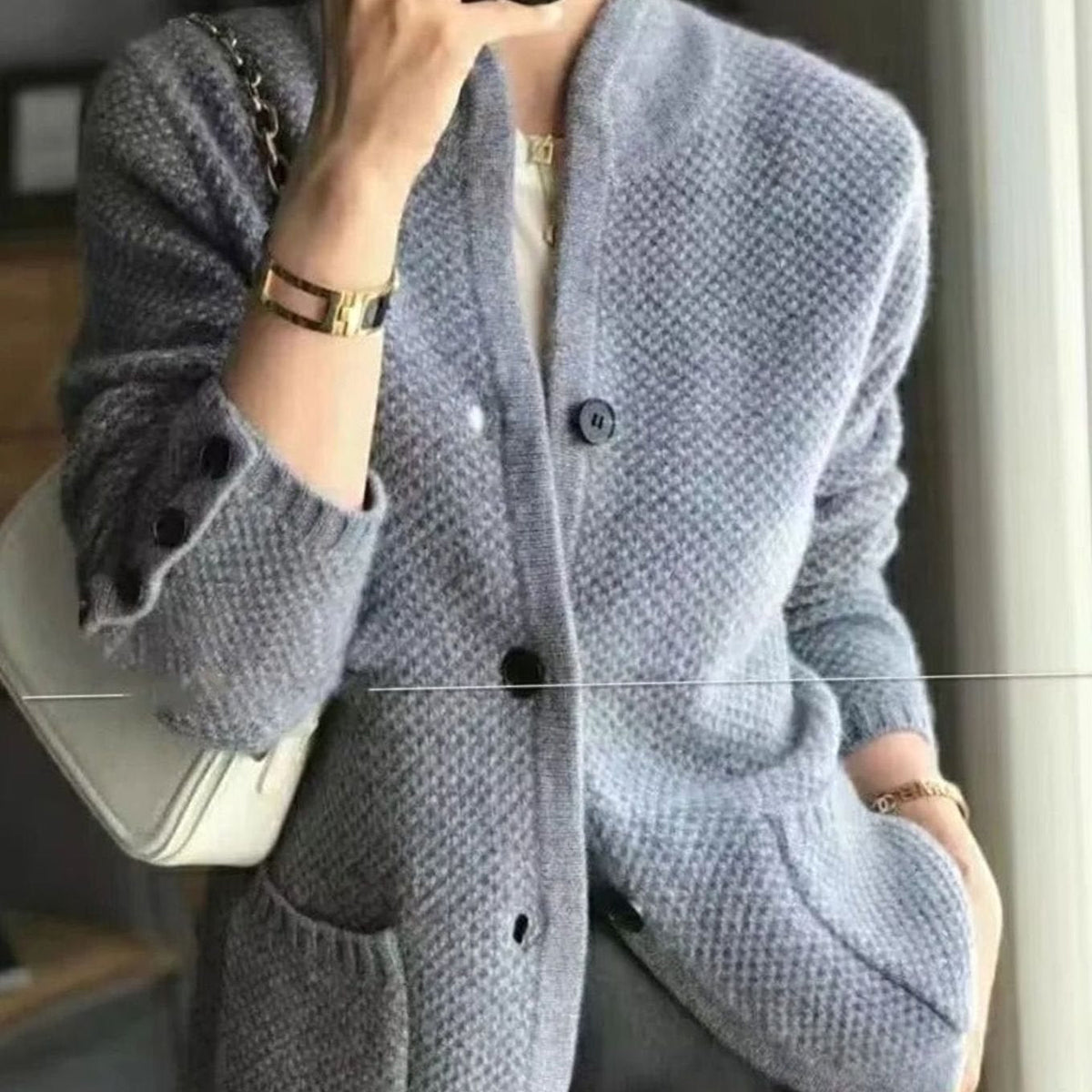Eloise | Women's Open-Pocket V-Neck Knit Button Cardigan Sweater