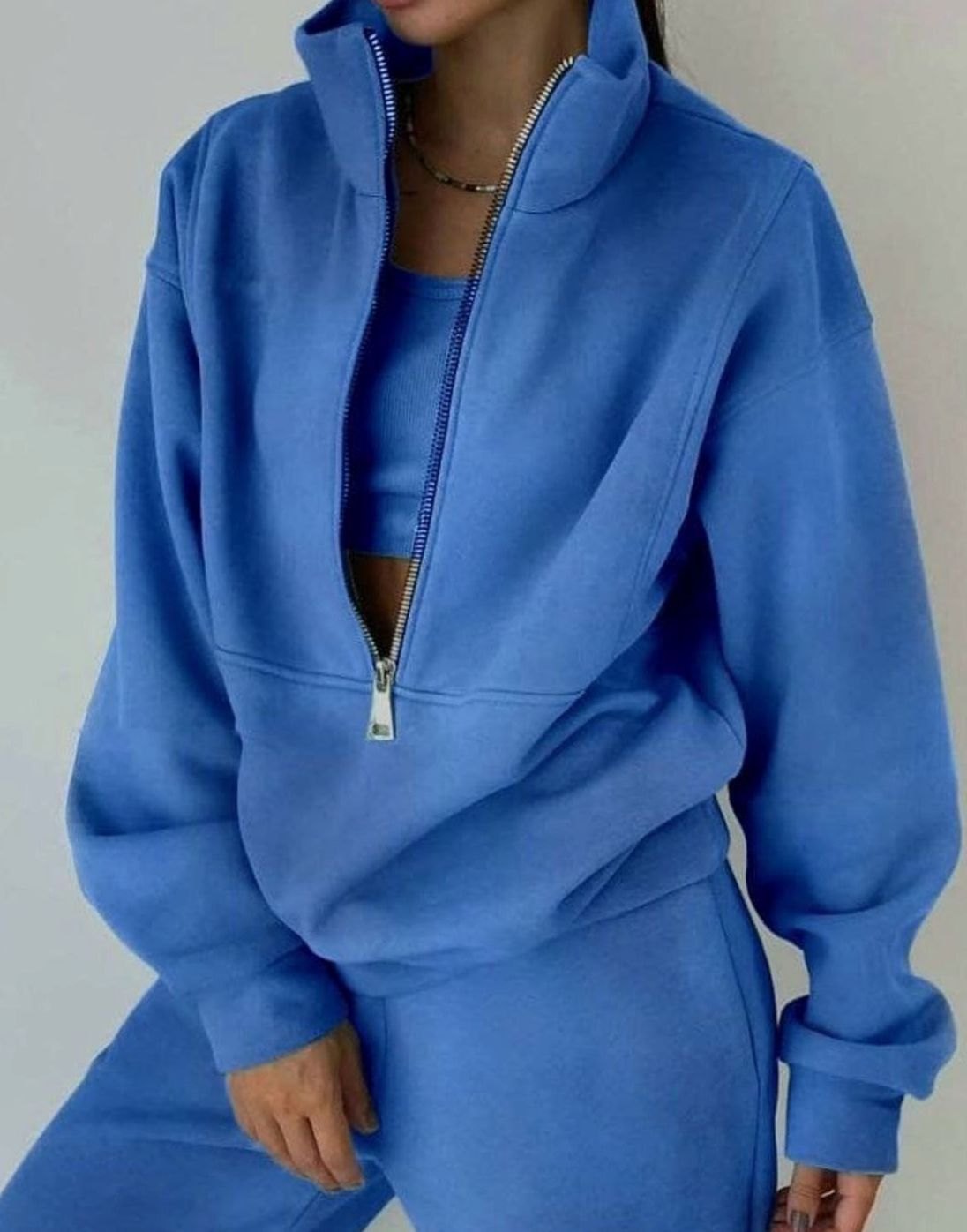 Hermine | Women's Oversized Half-Zip Cropped Pullover and Jogger Set
