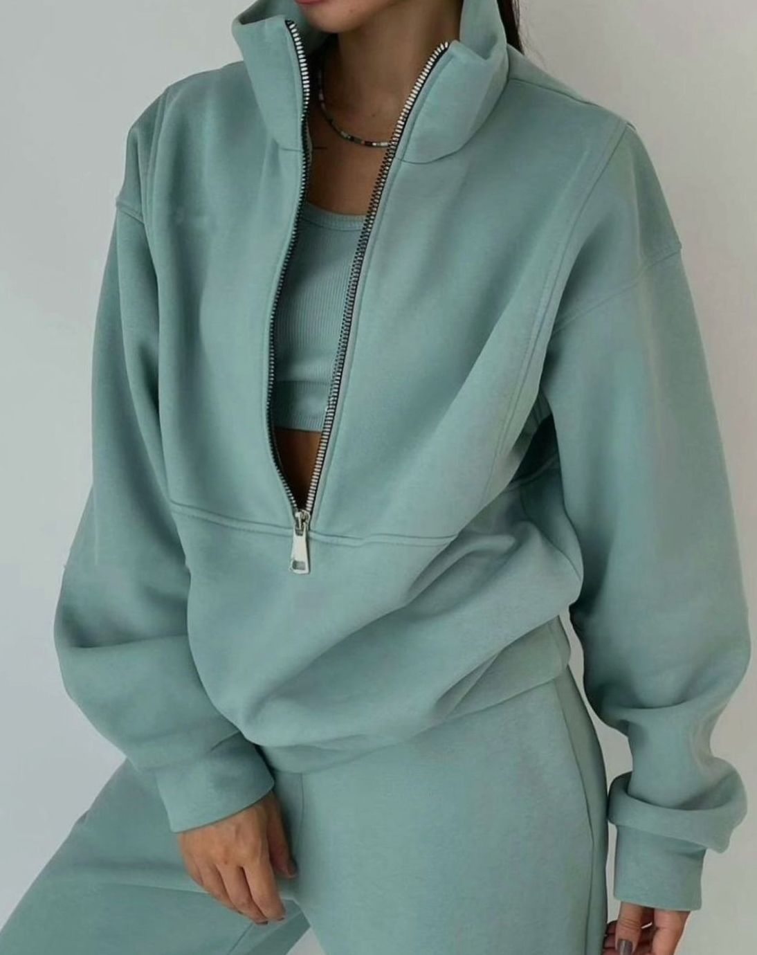 Hermine | Women's Oversized Half-Zip Cropped Pullover and Jogger Set